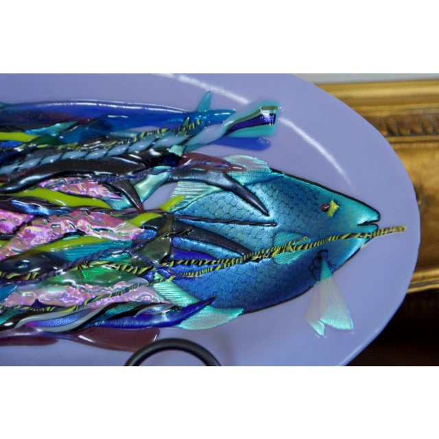 1990s Christie Moody Blue Heron Glass Iridescent Fused Glass Mermaid & Fish Bowl, 1990s For Sale - Image 5 of 6