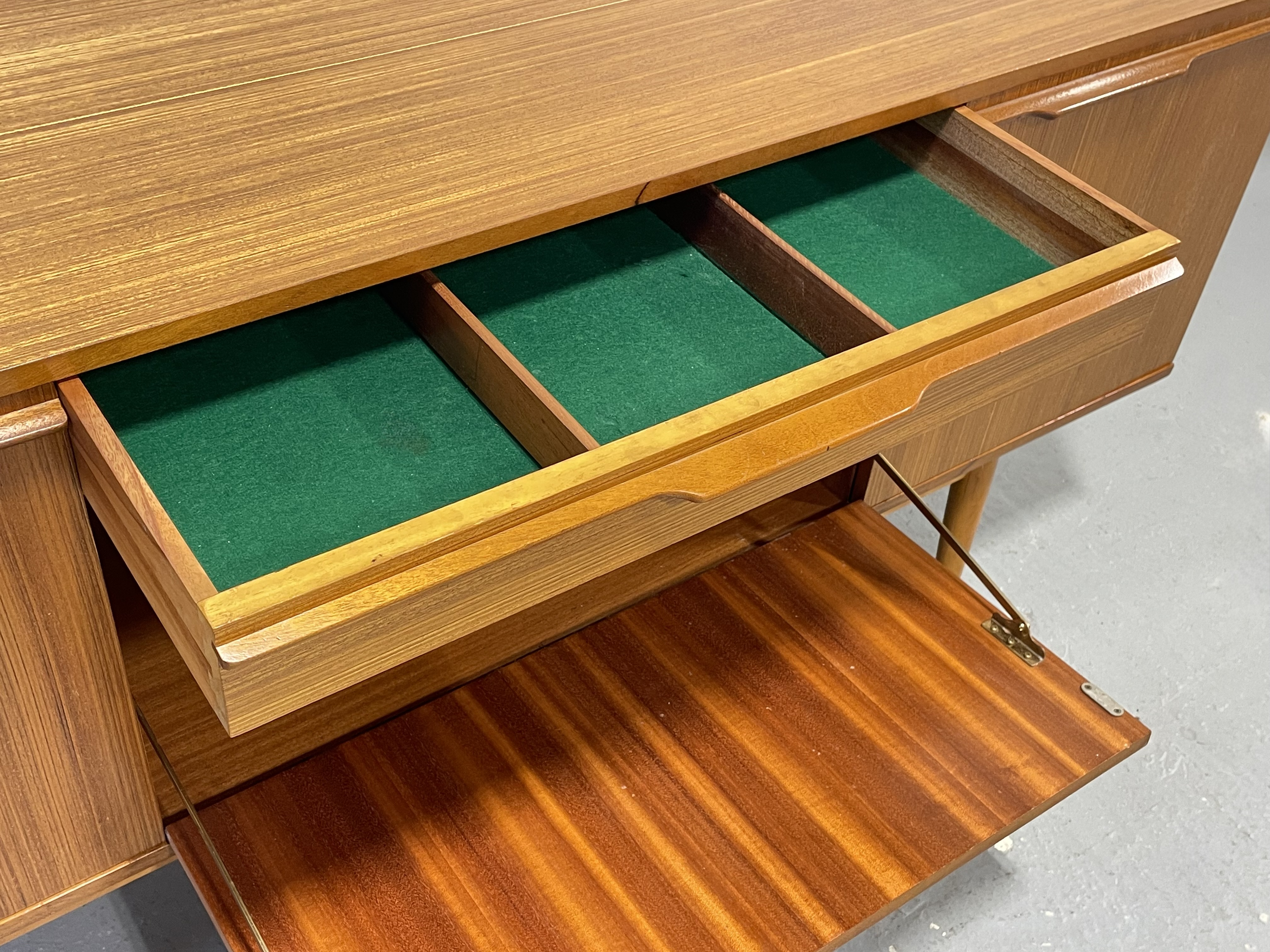 Mid Century Modern Zebrawood Sideboard / Credenza | Drop Front Bar