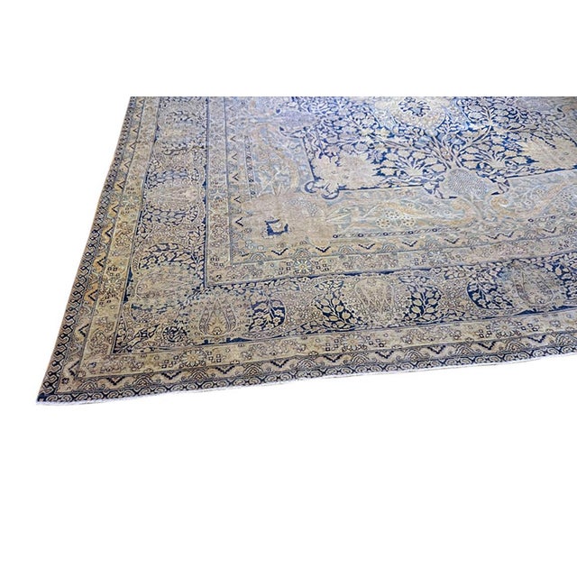 1900s Blue Navy Medallion Floral Antique Persian Kirman Rug 14' 5" X15' 5" Handknotted Wool Carpet For Sale - Image 10 of 10