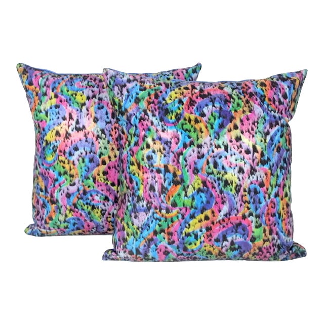 Natural Suede Hand Dyed Pillow Covers with Abstract Spots - a Pair For Sale