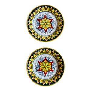 Vintage Italian ‘Gialletti Giulio’ Deruta Hand Painted Majolica Dinner Plates- Set of 2