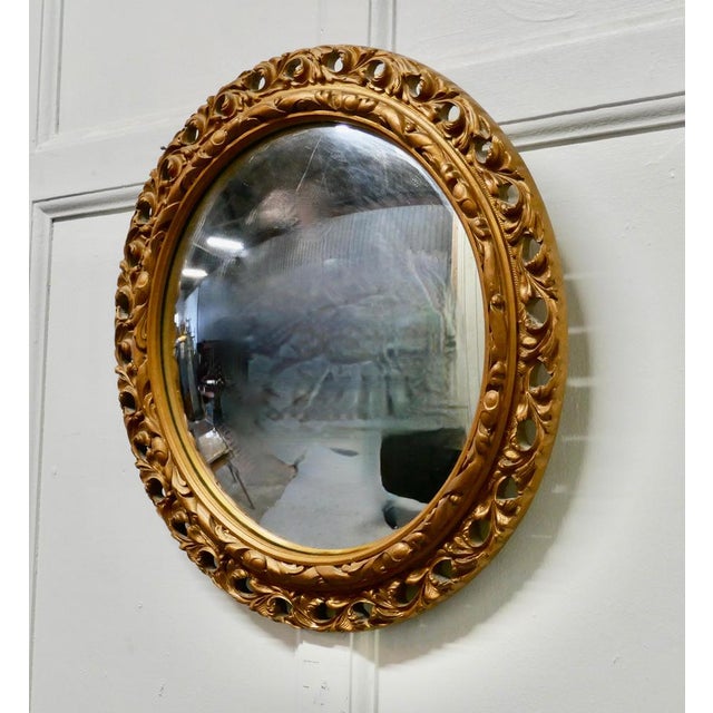 Carved Convex Gilt Wall Mirror, 1950s For Sale - Image 4 of 5