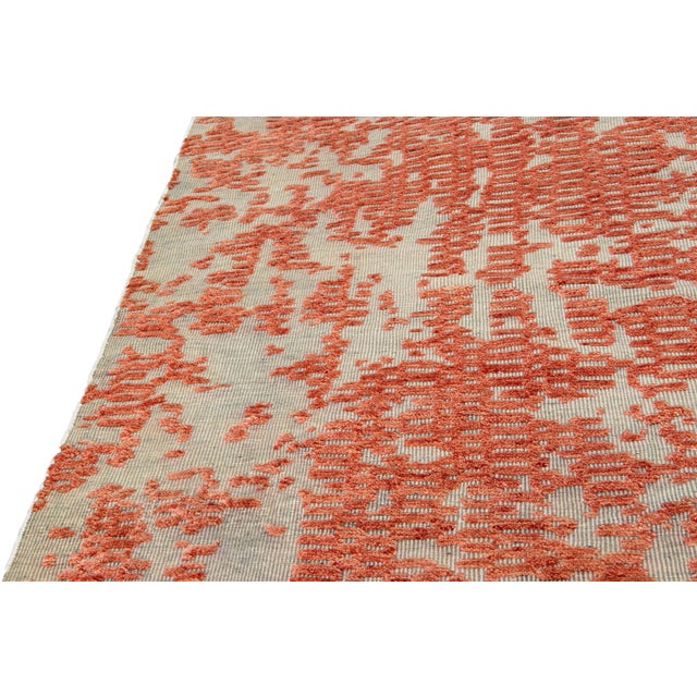 Orange Modern Apadana's Safi Collection Handmade Abstract Oversize Wool Rug For Sale In New York - Image 6 of 11
