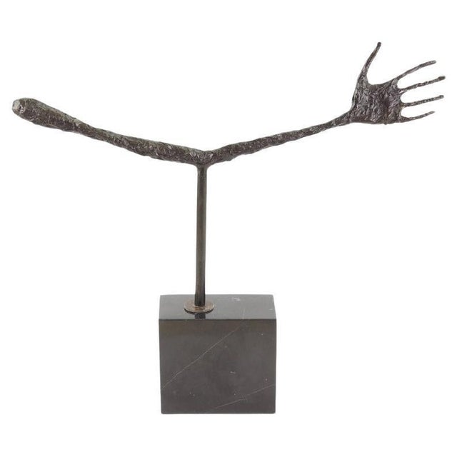 Metal Modern Dark Sculpture of a Hand on Base, Bronze For Sale - Image 7 of 7