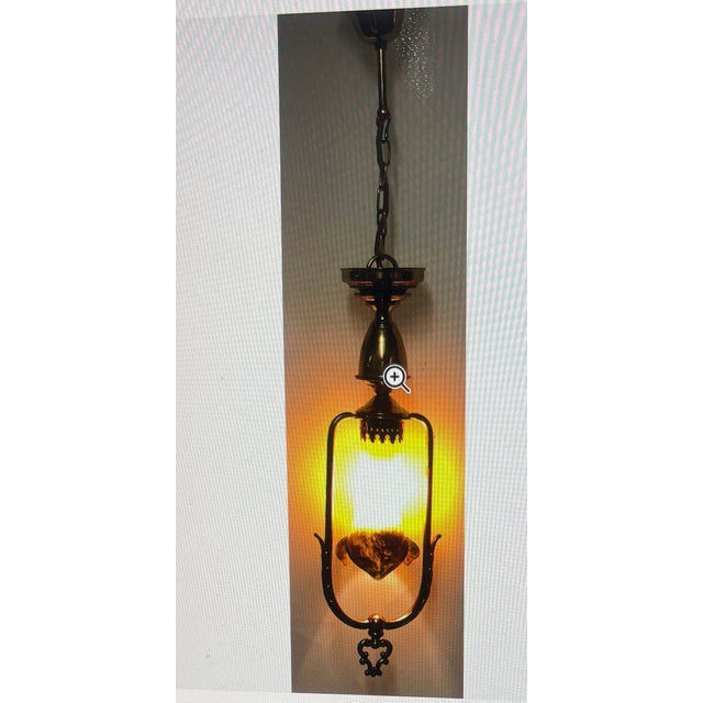 French Brass and Glass Pate De Verre Single-Light Chandelier, 1960s For Sale - Image 4 of 6