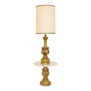 1960s Hollywood Regency Gold Sculptural Lamp With Marble Table Base For Sale