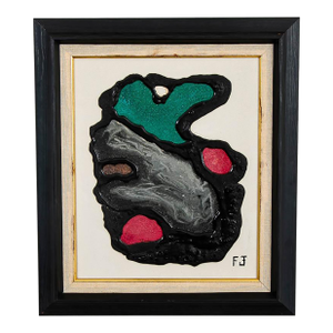 Mid Century Modern Oil Painting Abstract Expressionism Green Black Red Signed