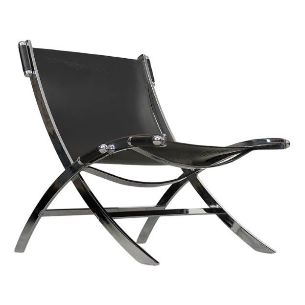 Vintage Italian Minimalist Leather Chair, 1980s For Sale