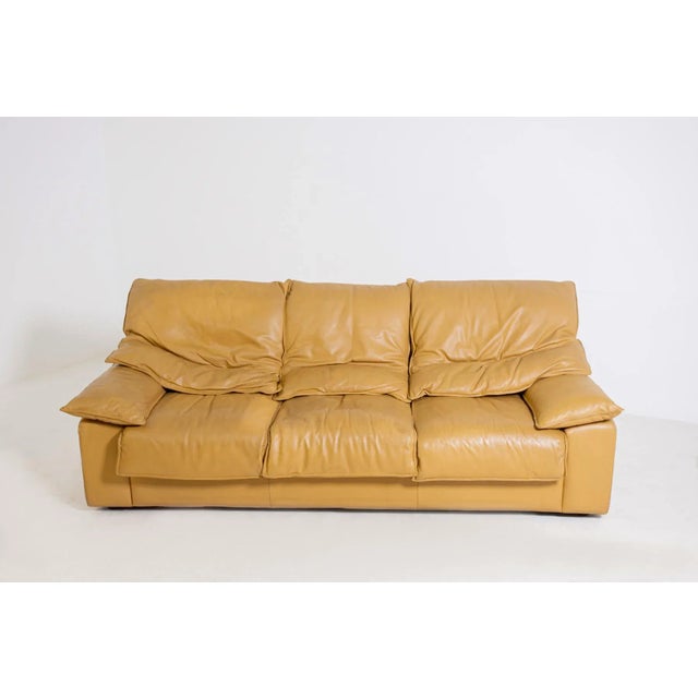 Beige Vintage Italian Camel Colored Leather 3-Seat Sofa, 1970s For Sale - Image 8 of 8