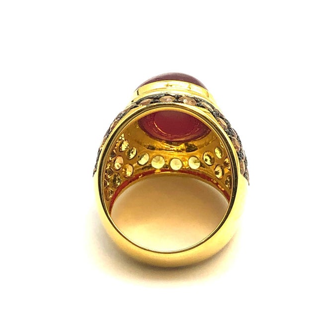 Bochic “Orient” Yellow Sapphire & Ruby Cocktail Ring Set In 18K Gold & Silver For Sale - Image 11 of 12