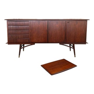 1960s Scandinavian Modern Teak Sideboard Credenza With Pull-Out Tray For Sale