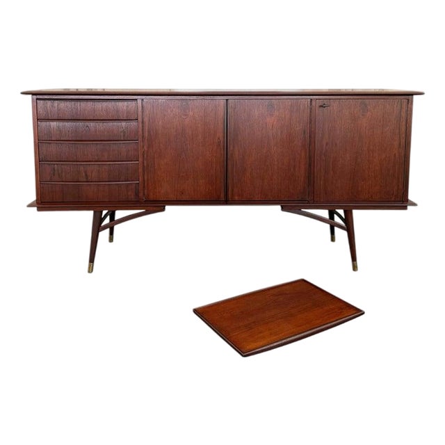 1960s Scandinavian Modern Teak Sideboard Credenza With Pull-Out Tray For Sale