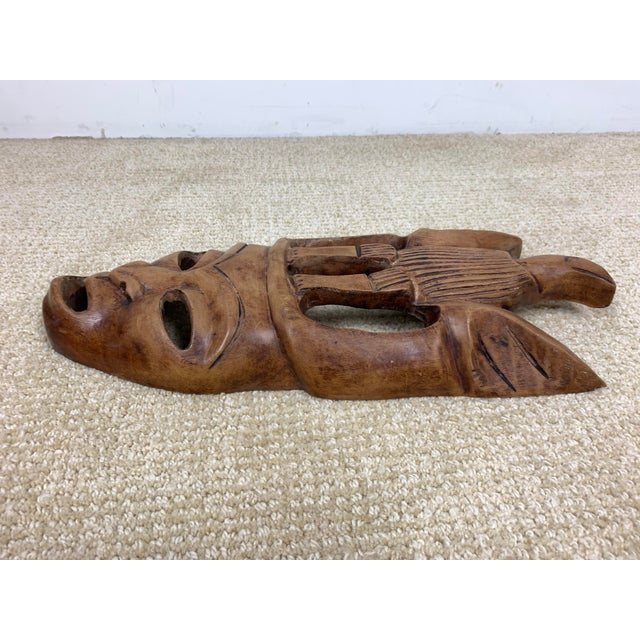 African Vintage Hand-Carved Wooden Wall Mask For Sale - Image 3 of 6