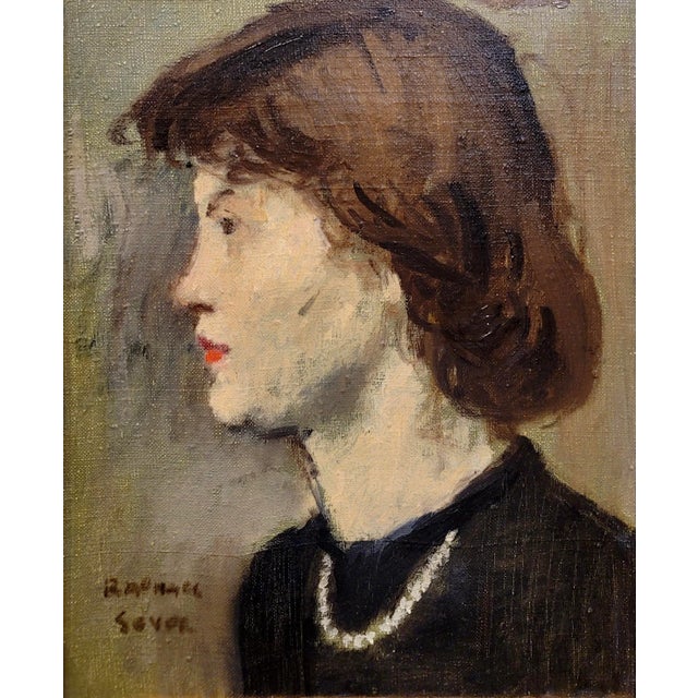 1930s Raphael Soyer -Portrait in Profile of a Woman Wearing a Pearl Necklace-1930s Oil Painting For Sale - Image 5 of 9