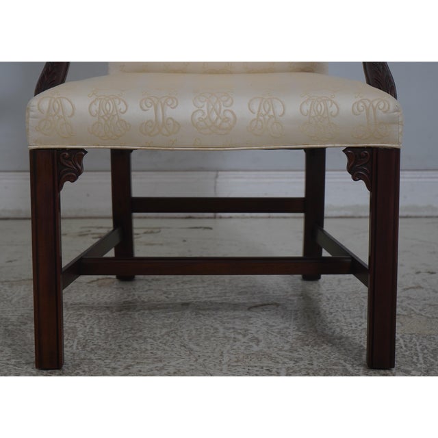 Pair of Henkel Harris Mahogany Upholstered High Back Host Armchairs For Sale - Image 12 of 18