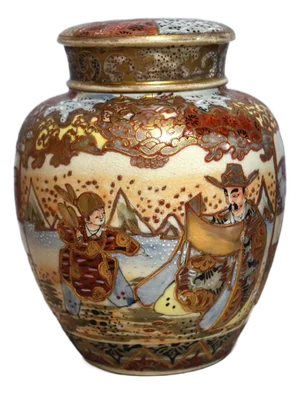 Antique Japanese Satsuma Ginger Jar Signed With 2 Lids