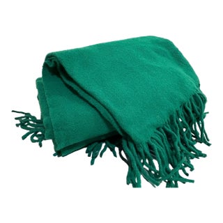 Pendleton Green Wool Fringed Old Waverly Blanket/Throw For Sale