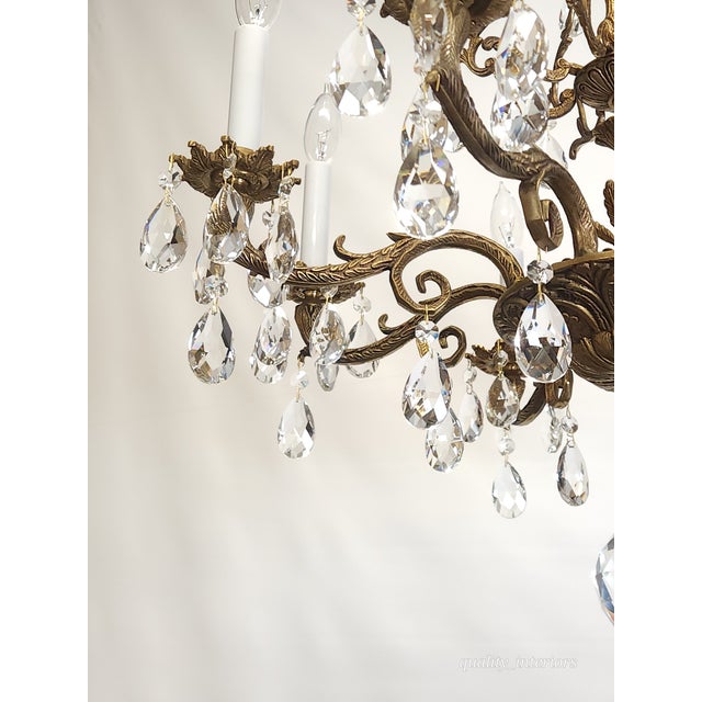 Antique Shimmering Sumptuous Stately Brass Cut Lead Glass Crystal Chandelier For Sale - Image 11 of 11