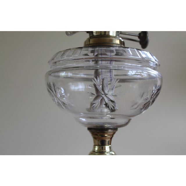 Art Nouveau Oil Lamp with Hand Blown, Etched Glass Shade and Duplex Burner, 1890s For Sale - Image 5 of 13