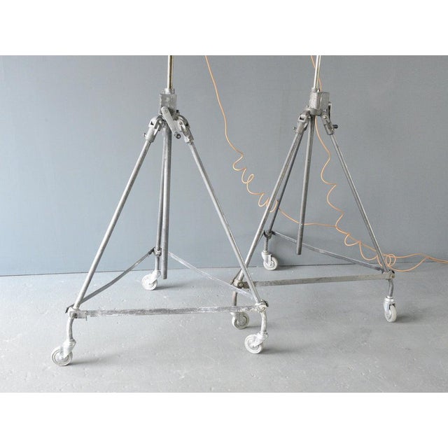 Zeiss ikon inspection lamps circa 1940s - steel tripods with original castors - height adjustable - steel lamps with...