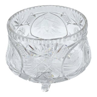 Antique American Brilliant Period Cut Crystal 3-Footed Centerpiece Bowl - 8.5" For Sale