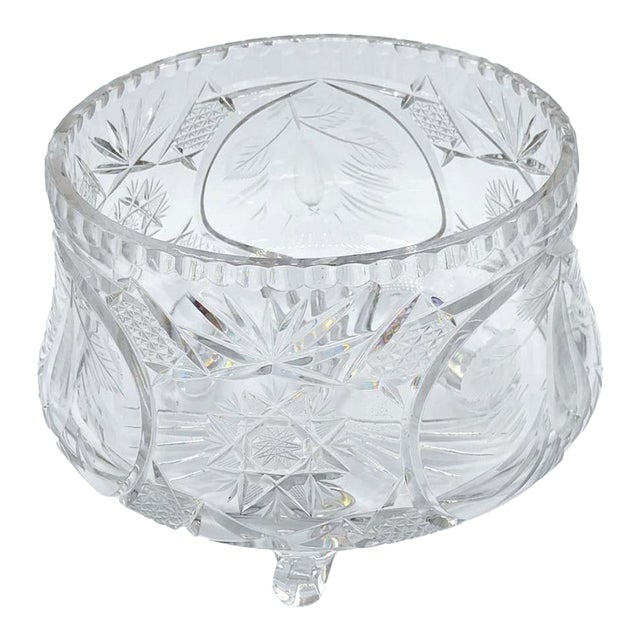 Antique American Brilliant Period Cut Crystal 3-Footed Centerpiece Bowl - 8.5" For Sale