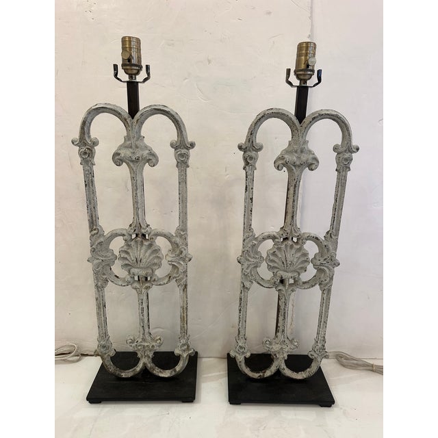 Architectural Iron Fragment Table Lamps -a Pair For Sale - Image 9 of 10