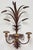 Vintage Italian style gilt metal sheaf of wheat wall sconce with three (3) carved wood arms to hold candlesticks. Each cup...