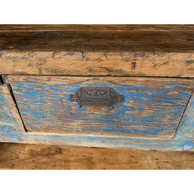Blue Antique 19th-Century Primitive Blue-Painted Carpenter's Workbench / Console Table For Sale - Image 8 of 13