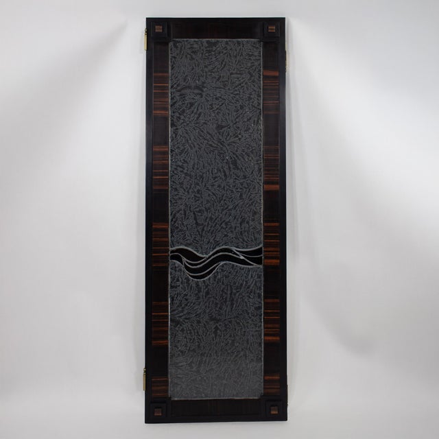 Early 20th-Century American Art Deco Stained Glass Panels in Custom Macassar Screen For Sale - Image 16 of 18