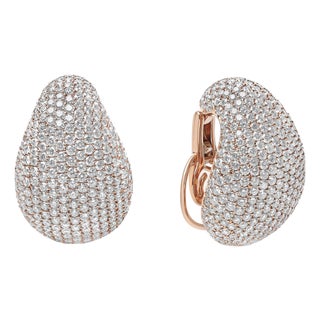 18K Rose Gold 13 1/5 Cttw Micro-Pave Diamond Sculptural Design Statement Omega Back Earrings (G-H Color, SI1-SI2 Clarity) For Sale