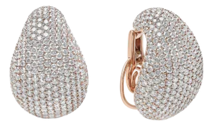 18K Rose Gold 13 1/5 Cttw Micro-Pave Diamond Sculptural Design Statement Omega Back Earrings (G-H Color, SI1-SI2 Clarity)