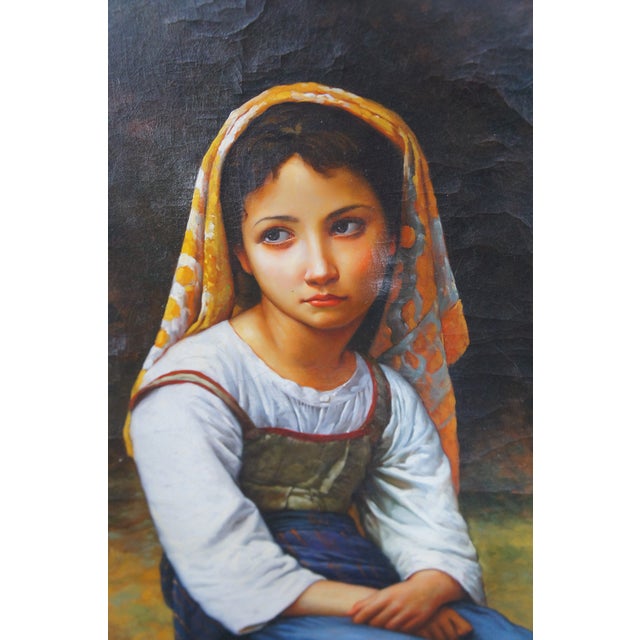 Meditation After William Adolphe Bouguereau Oil on Canvas Seated Young Girl 48" For Sale - Image 6 of 12