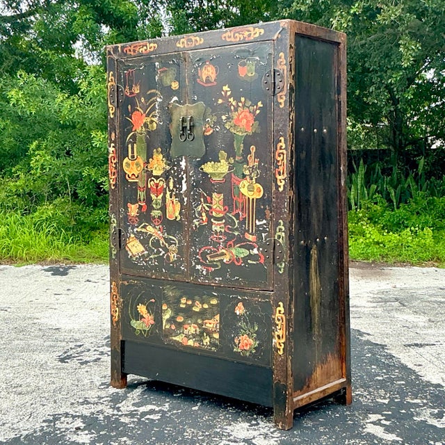 Late 20th Century Vintage Asian Hand Painted Cabinet For Sale - Image 5 of 6