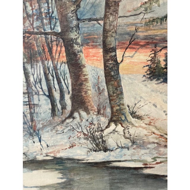 Antique Original 1921 Terwilliger Winter Forest Watercolor Gouache Painting For Sale - Image 12 of 13