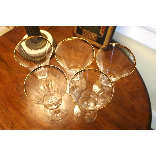 1990s Mikasa Jamestown Gold Trim Crystal Iced Tea Glasses Goblets - Set of 5 For Sale In Dallas - Image 6 of 6
