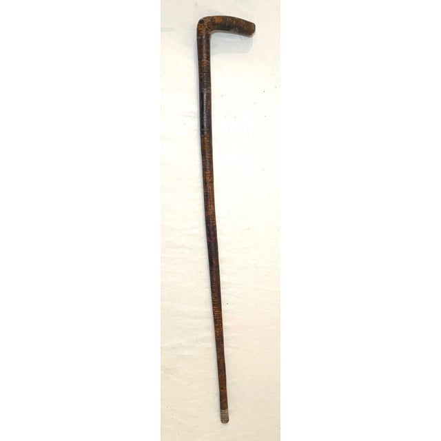Antique 19th Century Handmade Segmented Brown Leather Walking Stick Cane For Sale In New York - Image 6 of 11