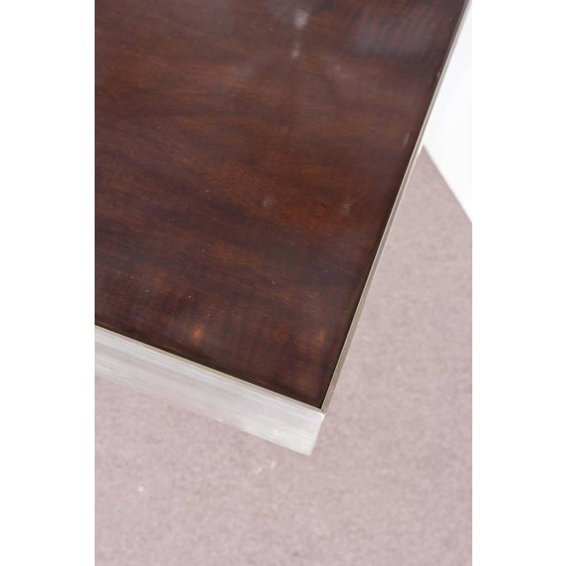 Minimalist Narrow Modular Reversible Desk in Two Tone Wood and Nickel For Sale - Image 10 of 12