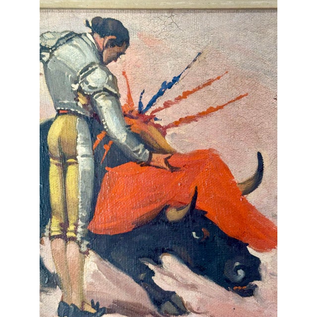 Pair of Mid-Century Bullfighting Oil Paintings Signed J. Yepez. For Sale - Image 10 of 12