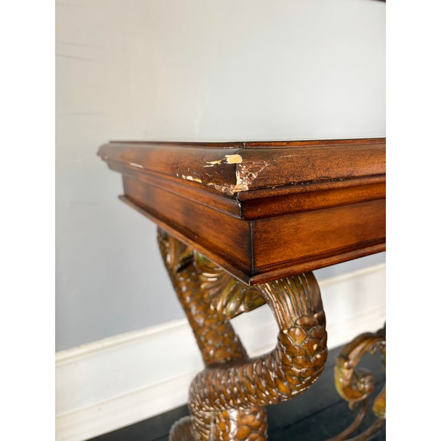 Late 20th Century Hollywood Regency Dolphin Base Console Table With Shell Motif — Maitland-Smith Style For Sale - Image 11 of 11