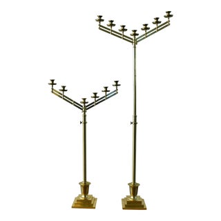 Vintage Brass Adjustable Height Arms Floor Candelabras - a Pair For Sale