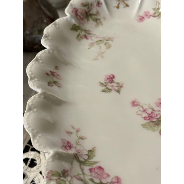 Light Pink Antique Haviland Limoges Oval Serving Tray – Pink Florals & Scalloped Ruffled Edge For Sale - Image 8 of 9