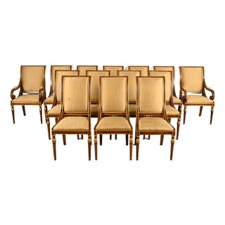 Karges French Regency Louis XVI Carved Walnut and Gold Gilt Dining Chairs | Set of Fourteen For Sale