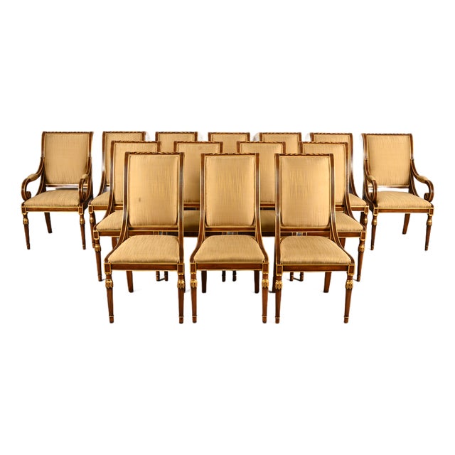 Karges French Regency Louis XVI Carved Walnut and Gold Gilt Dining Chairs | Set of Fourteen For Sale