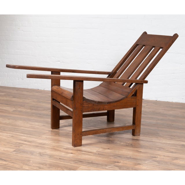 Wood Early 20th Century Indonesian Teak Slanted Back Lounge Chair For Sale - Image 7 of 9