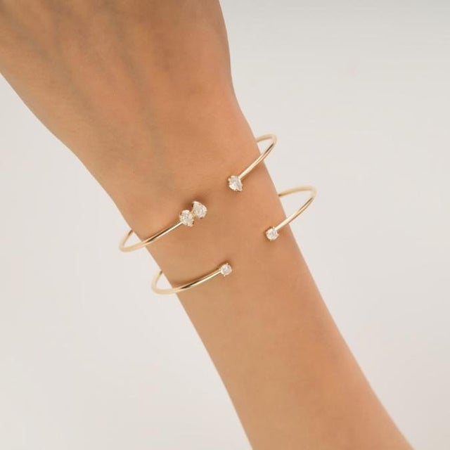 Not Yet Made - Made To Order Modern Pear Cut Diamond Open Cuff Bangle Bracelet for Her in 14k Yellow Gold For Sale - Image 5 of 16