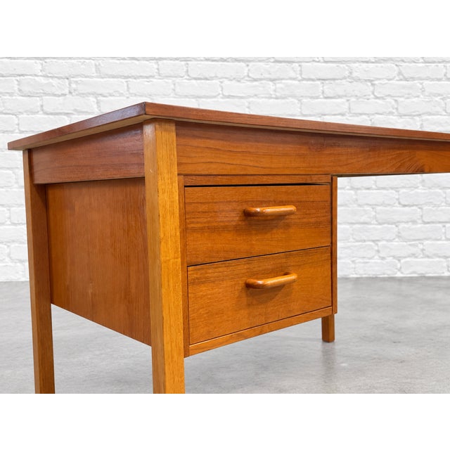 Wood Apartment Sized Mid Century Modern Teak Desk | Compact Danish Writing Desk, C. 1960's For Sale - Image 7 of 16