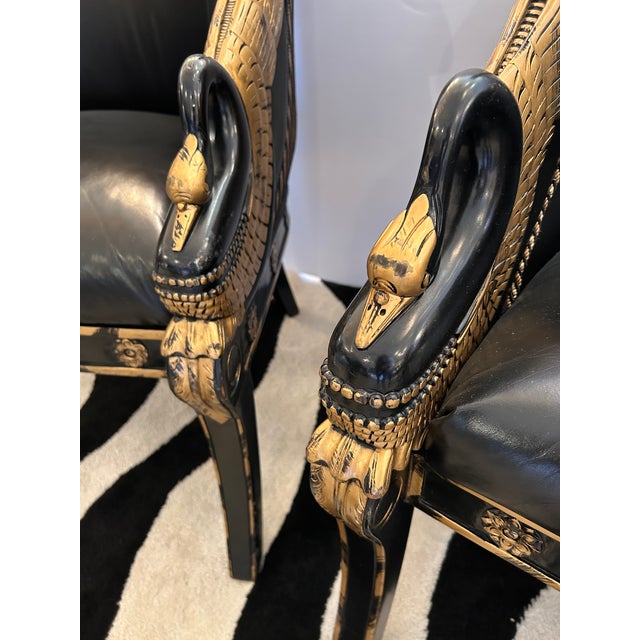 Empire Black Leather & Gilded Club Chairs -A Pair For Sale - Image 11 of 12