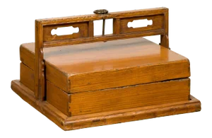 Antique Chinese Wooden Carrying Lunch Box with Pierced Handle