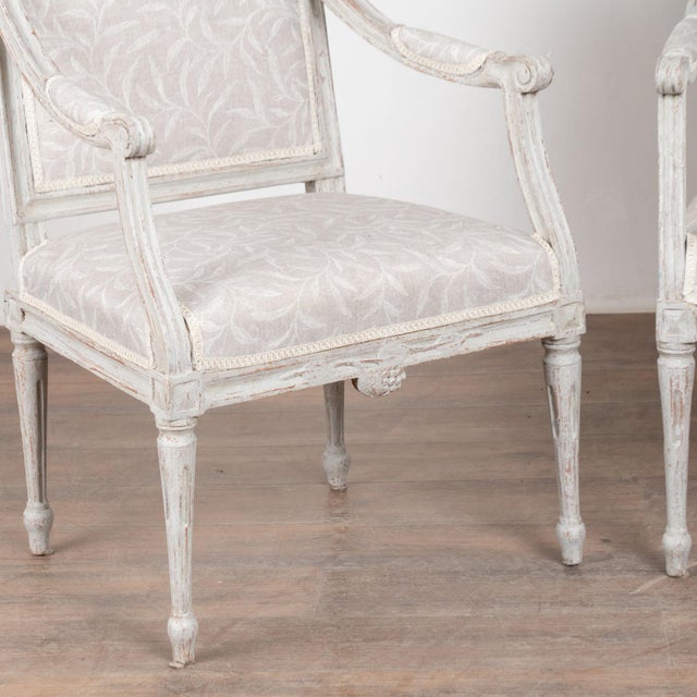 Pair, 19th Century Swedish Gustavian Gray Painted Armchairs For Sale - Image 4 of 18